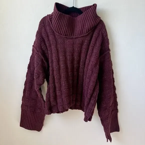 Free People We The Free Soul Searcher Mock Neck Wine Sweater, Size XS, Cropped - Picture 3 of 8